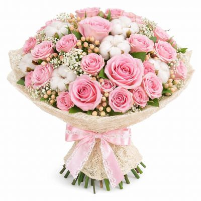 Дизайнерский букет живых цветов «Розовое облако»