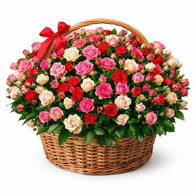 Корзина с кустовыми розами «Розовый бриз»