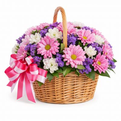 Цветы в корзине «Радужный блеск»