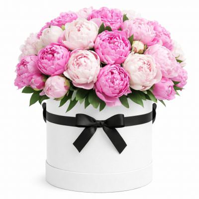 Коробка с пионами «Розовая нежность»