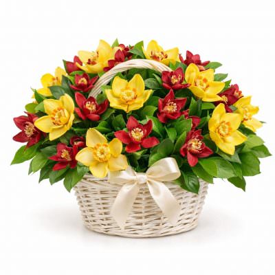 Красивая корзина с орхидеями «Яркие краски»
