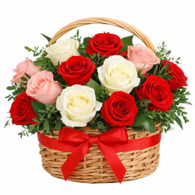 Корзина с розами «Яркий букет»