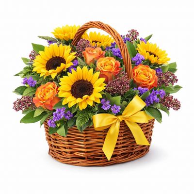 Корзина с живыми цветами «Солнечный привет»