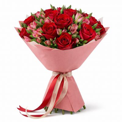 Букет из роз и альстромерий «Любовный вихрь»