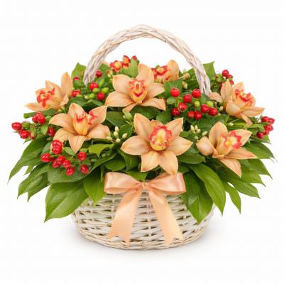 Корзинка с орхидеями «Персиковая радость»