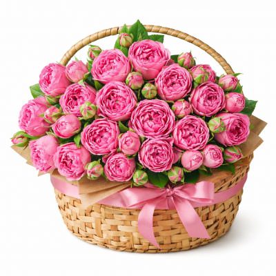 Корзина из пионовидных роз «Сказочная нежность»