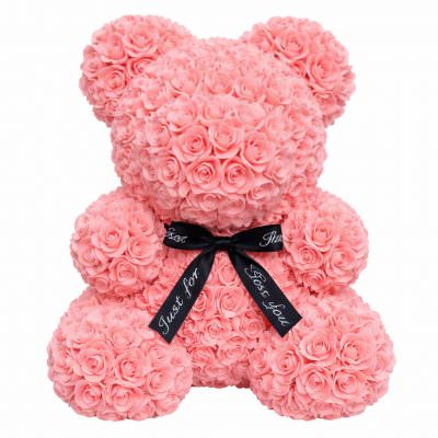 Мишка из роз нежно-розовый (40 см)