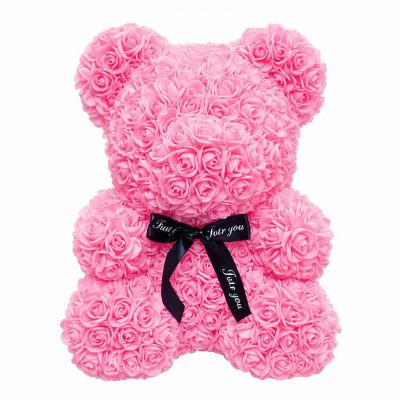 Мишка из роз розовый (40 см)