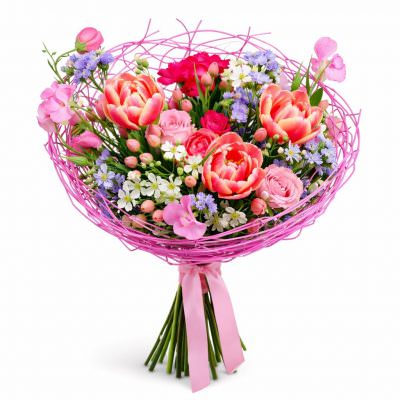 Праздничный цветочный букет «Розовая феерия»