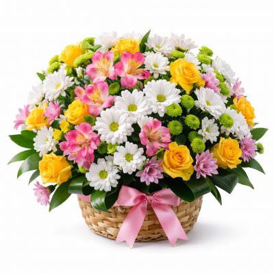 Корзина из живых цветов «Яркая радость»