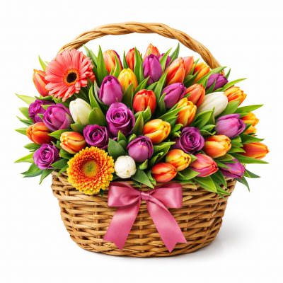 Композиция из цветов в корзине «Яркий момент»